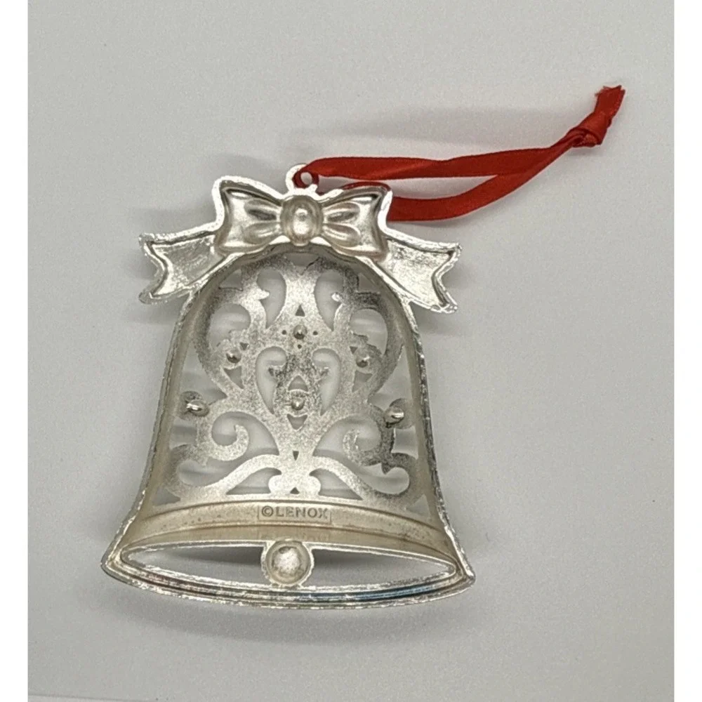 Lenox SPARKLE and SCROLL BELL Multi Crystal Silverplate Christmas Ornament Stamp